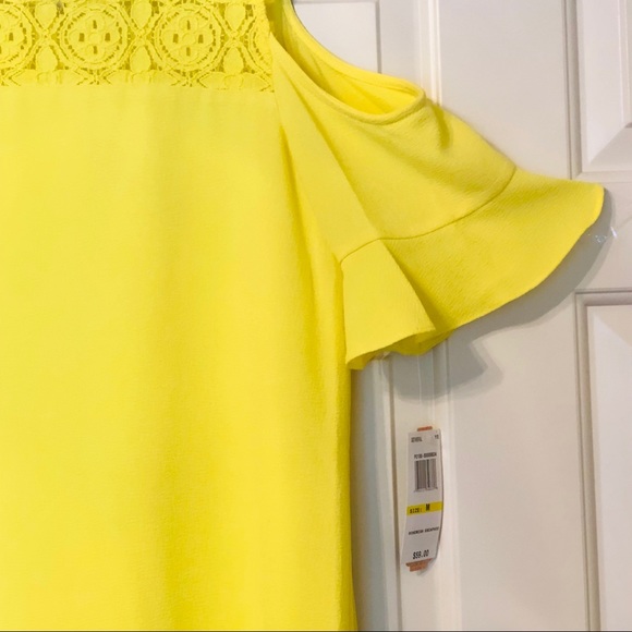 NWT Gianni Bini Yellow Lace Cold Shoulder Dress - Picture 4 of 8